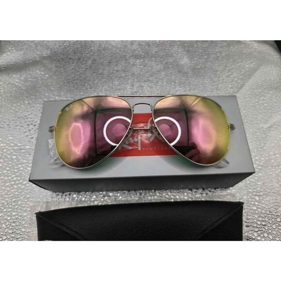 Ray-Ban RB3026 Aviator Pink Mirror Flash Sunglasses Gold Frame 58mm Italy main image 5